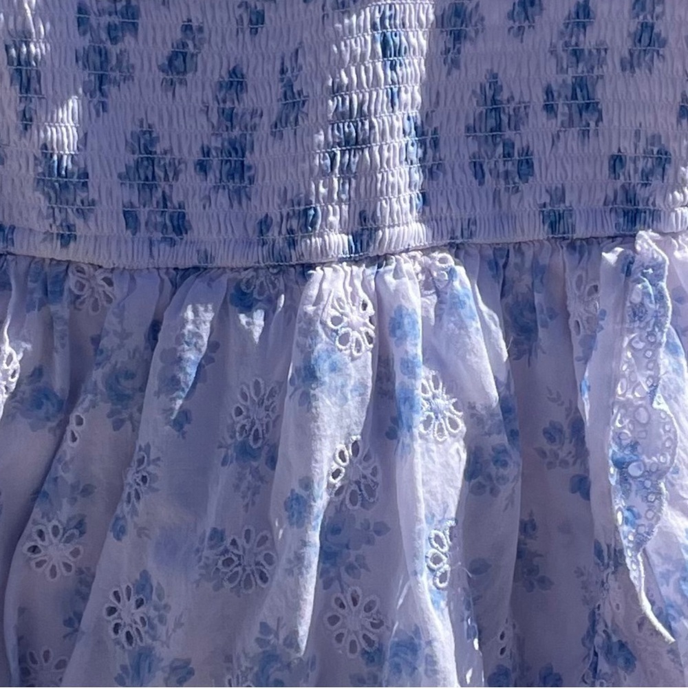 Hollister Light Blue Smocked Dress With Eyelet Details - Picture 3 of 4